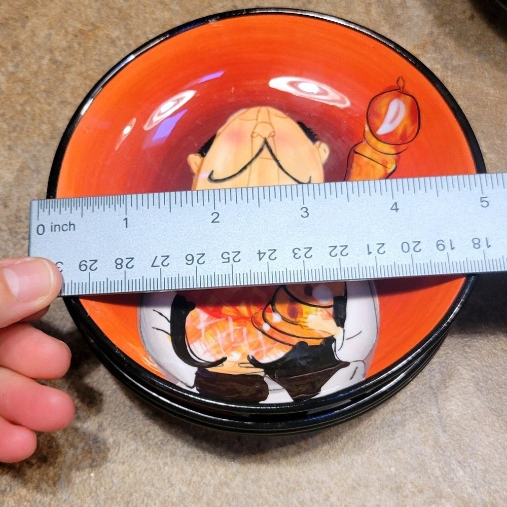 Set 4 Certified International Tracy Flickinger Individual Dip Dish Orange Black - Picture 5 of 5
